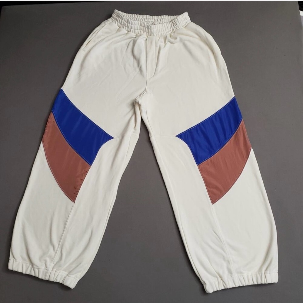 FP Movement by Free People Cream Track Pants with Blue and Brown Panels